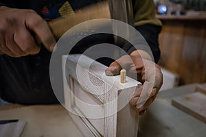 Making furniture from wood. Work carpenter. Carpentry tools