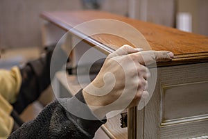 Making furniture from wood. Work carpenter. Carpentry tools