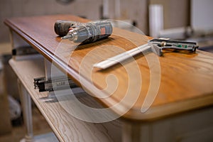 Making furniture from wood. Work carpenter. Carpentry tools