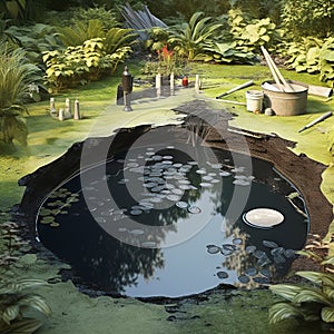 Ai Generated illustration Wildlife Concept of Making a Garden Pond