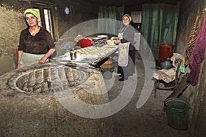 Making Georgian bread in Georgia, Caucasus