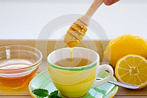 Making of Green tea with ginseng and sage set photo