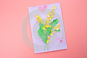 making greeting card for mother's day, children's art project, DIY, drawing and gift