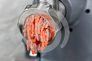 Making ground meat in modern food processor with the meat grinder