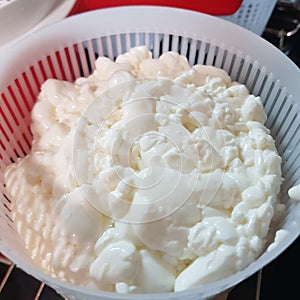 Making halumi cheese and ricotta with your own hands. Step-by-step photos of the process. Settling and self-pressing of