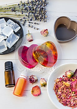 Making handmade soap with crystal clear melt and pour soap mixture.