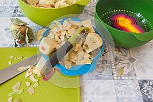 Making Homemade Apple Pie with Colorful Bowls