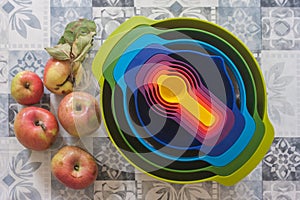 Making Homemade Apple Pie with Colorful Bowls