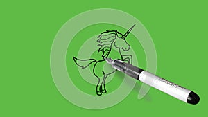 Making a horse in black,grey, pink and white colour combination at plain green screen background