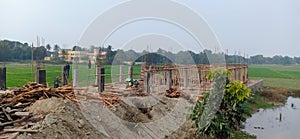 Making house by bamboo structure upfront of highway at fulprash darbhanga bihar india photo