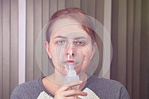 Making inhalation with nebulizer mask photo