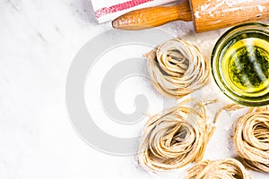 Making italian pasta at home, copyspace background