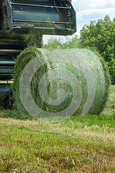 Making large roll of hay for livestock