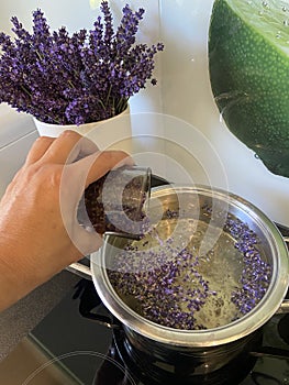 Making a lavender syrup abstract concept