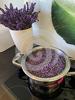 Making a lavender syrup abstract concept