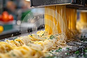 Making linguine in pasta machine.