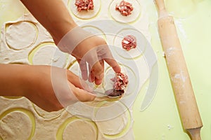 Making meat dumplings