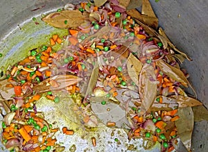 Making of meat spice using carrot peas bay leaves