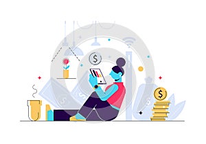 Making money and earning. Freelance, online job or business. Trendy flat vector illustration.