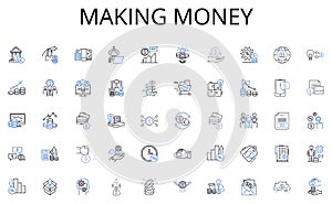 Making money line icons collection. Strategy, Analysis, Research, Tactics, Metrics, Budgets, Objectives vector and