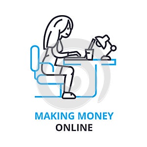 Making money online concept , outline icon, linear sign, thin line pictogram, logo, flat illustration, vector