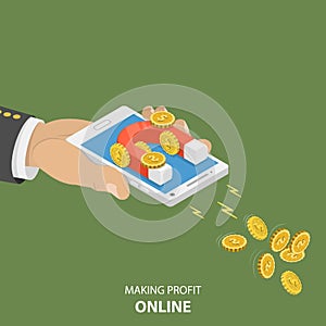 Making money online flat isometric vector concept