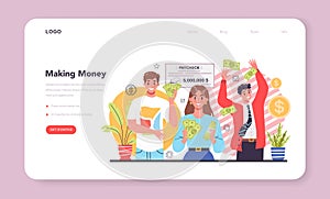 Making money web banner or landing page. Idea of business development