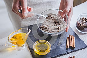 Making organic scrub handmade at home with hands