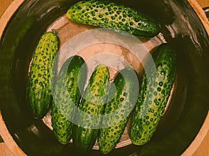 Making pickled cucumbers in clay jar