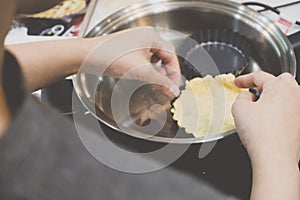 Making pie crust on frypan