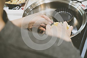 Making pie crust on frypan