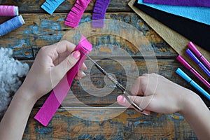 Making pink lama. Sewing toys from felt with your own hands. DIY concept for children. Handmade crafts. Step 2. Cut all details of