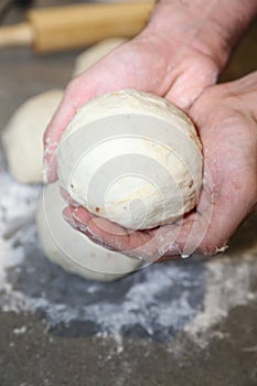 Making pizza dough! Pizza restaurant business front cover for magazine or books.