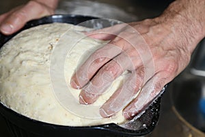 Making pizza dough! Pizza restaurant business front cover for magazine or books.