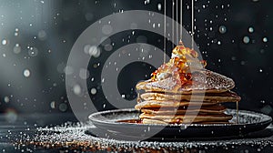 making a priceless pancake, showcasing the cooking process with lots of empty space for text. photo