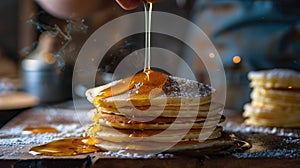 making a priceless pancake, showcasing the cooking process with lots of empty space for text.