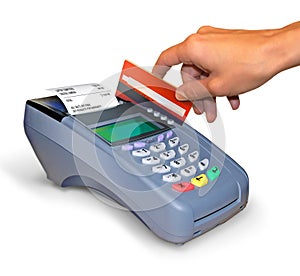 Making a purchase with credit card reader.