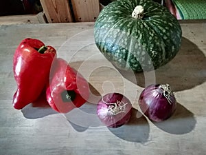 Vegetables for healthy diet with red peppers pumpkin d garlic photo