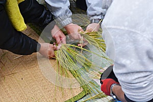 Making Shimenawa in Japanese shrine