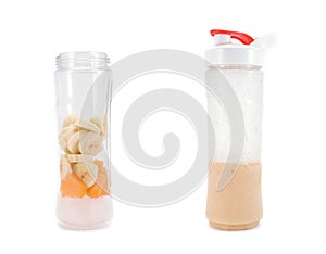 Making smoothie in bottle with lid