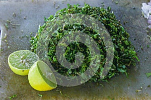 Making Sri lankan gotu kola sambol, vallarai salad