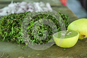 Making Sri lankan gotu kola sambol, vallarai salad
