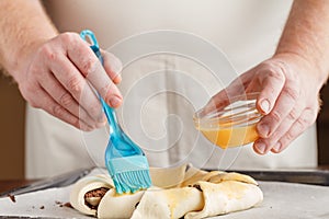 Making Swirl Brioche with chocolate, Chocolate roll bread, chocolate pull apart rolls, Chocolate Babka, Povitica: traditional Pol