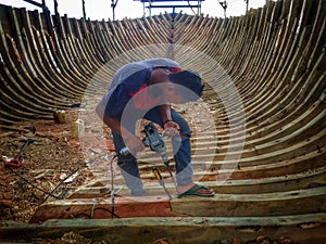 The making of traditional boat Phinisi in Tanaberu, South Sulawesi, Indonesia, Asia