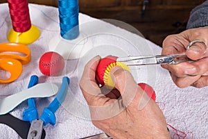 Making traditional pelota balls photo