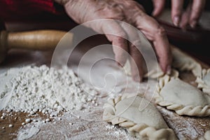 Making traditional Polish pierogi. Closeup view.