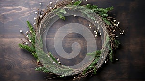 Making of wreath with wire- thread and spruce twigs