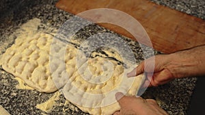 Making yeast dough, Hands knead dough, Kneading dough