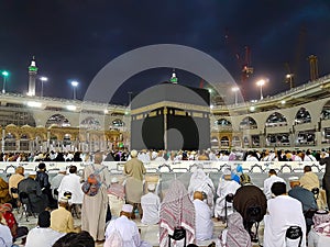 Makkah, Saudi Arabia -March, 2018:Muslim Pilgrims at The Kaaba in The Haram Mosque of Mecca, Saudi Arabia