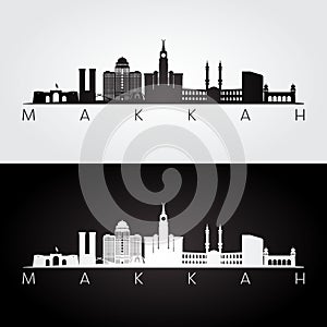 Makkah skyline and landmarks silhouette